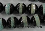 CAG5156 15 inches 12mm faceted round tibetan agate beads wholesale