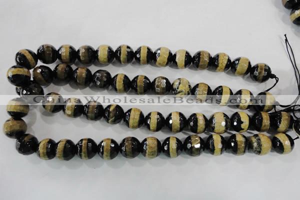 CAG5157 15 inches 12mm faceted round tibetan agate beads wholesale