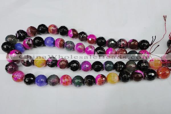 CAG5195 15 inches 14mm faceted round fire crackle agate beads
