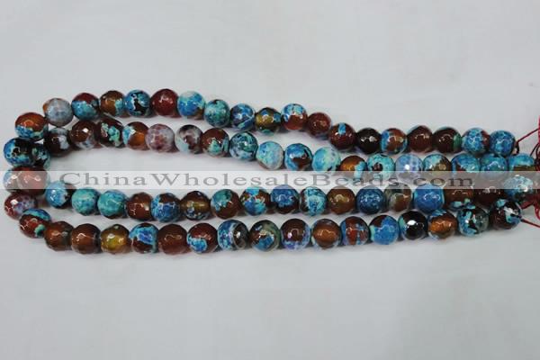 CAG5208 15 inches 10mm faceted round fire crackle agate beads