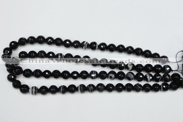 CAG5273 15.5 inches 8mm faceted round black line agate beads