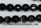 CAG5274 15.5 inches 10mm faceted round black line agate beads