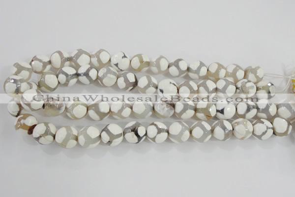 CAG5336 15.5 inches 14mm faceted round tibetan agate beads wholesale