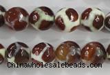 CAG5340 15.5 inches 12mm faceted round tibetan agate beads wholesale