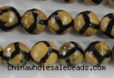 CAG5345 15.5 inches 12mm faceted round tibetan agate beads wholesale