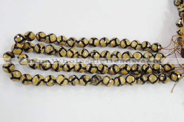 CAG5345 15.5 inches 12mm faceted round tibetan agate beads wholesale