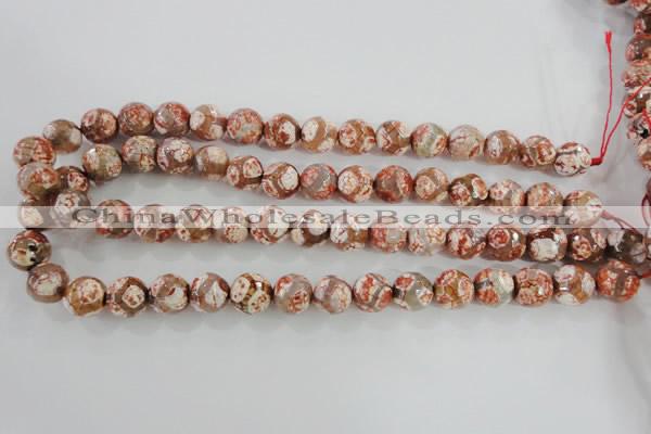 CAG5359 15.5 inches 12mm faceted round tibetan agate beads wholesale