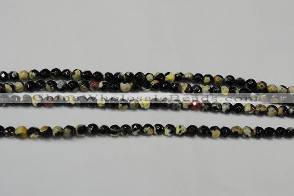 CAG5656 15 inches 4mm faceted round fire crackle agate beads