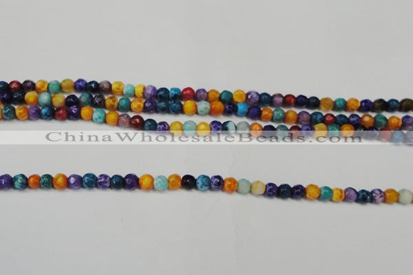 CAG5660 15 inches 4mm faceted round fire crackle agate beads