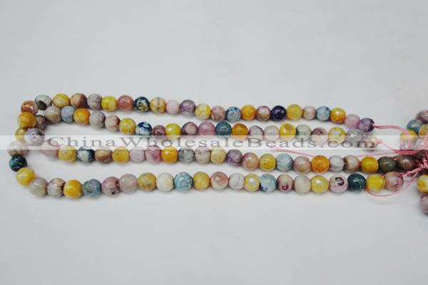 CAG5700 15 inches 8mm faceted round fire crackle agate beads