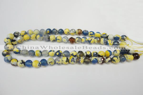 CAG5805 15 inches 10mm faceted round fire crackle agate beads