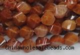 CAG582 15.5 inches 10*14mm faceted & twisted rice natural fire agate beads