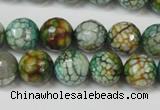 CAG5833 15 inches 12mm faceted round fire crackle agate beads