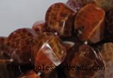 CAG584 15.5 inches 15*20mm faceted & twisted rice natural fire agate beads