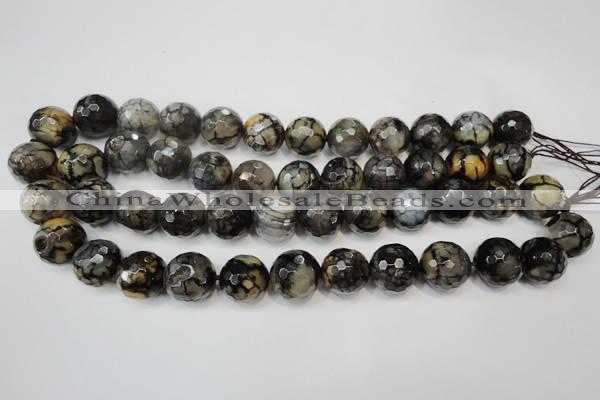 CAG5870 15 inches 16mm faceted round fire crackle agate beads