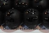 CAG6006 15.5 inches 16mm carved round matte black agate beads