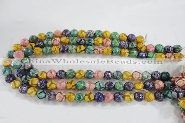 CAG6143 15 inches 14mm faceted round tibetan agate gemstone beads