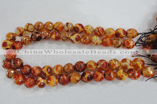 CAG6152 15 inches 14mm faceted round tibetan agate gemstone beads