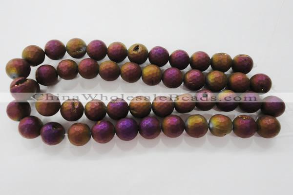 CAG6312 15 inches 8mm faceted round plated druzy agate beads
