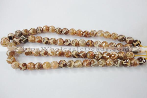 CAG6379 15 inches 10mm faceted round tibetan agate gemstone beads