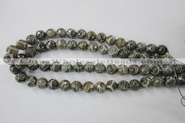 CAG6385 15 inches 14mm faceted round tibetan agate gemstone beads