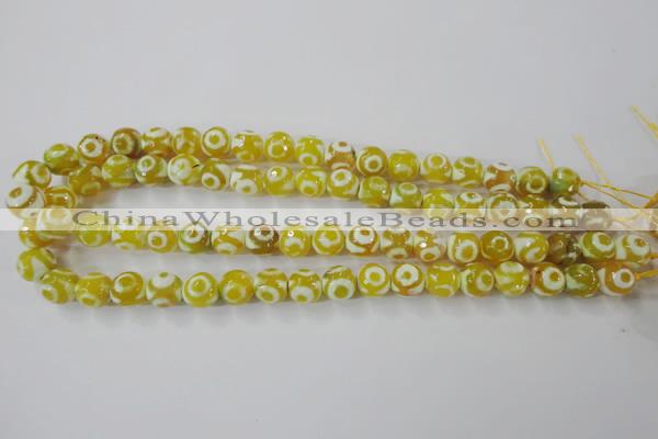 CAG6387 15 inches 8mm faceted round tibetan agate gemstone beads