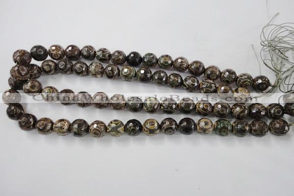 CAG6400 15 inches 14mm faceted round tibetan agate gemstone beads