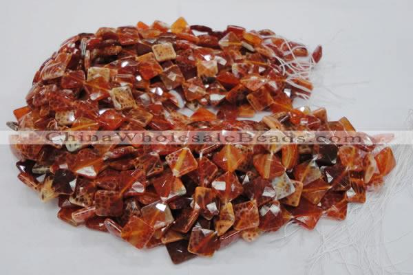 CAG654 15.5 inches 10*10mm faceted rhombic natural fire agate beads