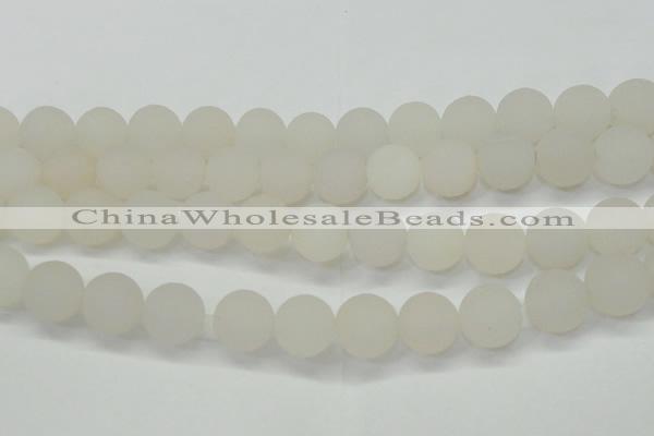 CAG6683 15 inches 14mm round white pilates agate beads
