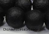 CAG6744 15 inches 16mm round black pilates agate beads