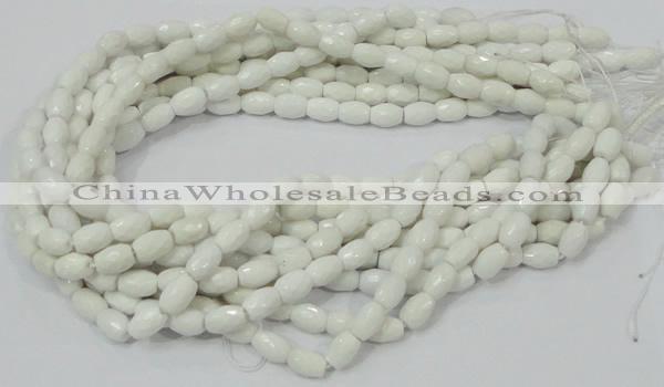 CAG721 15.5 inches 8*10mm faceted rice white agate gemstone beads