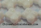 CAG7224 15.5 inches 20*20mm carved flower white agate gemstone beads