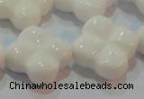 CAG7225 15.5 inches 25*25mm carved flower white agate gemstone beads