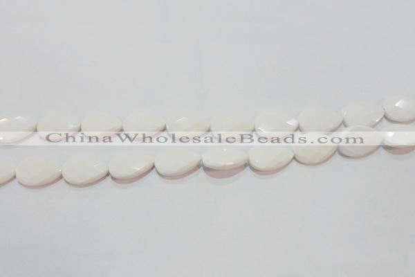 CAG7264 15.5 inches 10*14mm faceted flat teardrop white agate beads