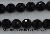 CAG7451 15.5 inches 6mm faceted round matte black agate beads