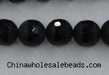 CAG7453 15.5 inches 10mm faceted round matte black agate beads