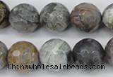 CAG7872 15.5 inches 18mm faceted round silver needle agate beads