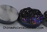 CAG7964 7.5 inches 15*20mm oval plated white druzy agate beads