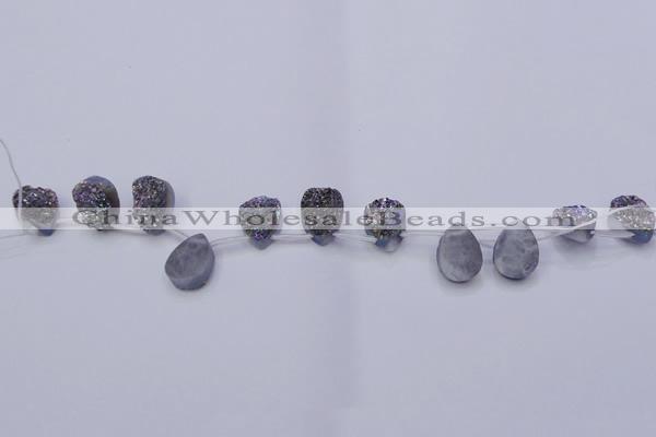 CAG7974 Top drilled 13*18mm flat teardrop plated white druzy agate beads