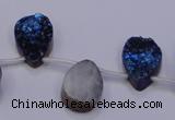 CAG7975 Top drilled 13*18mm flat teardrop plated white druzy agate beads