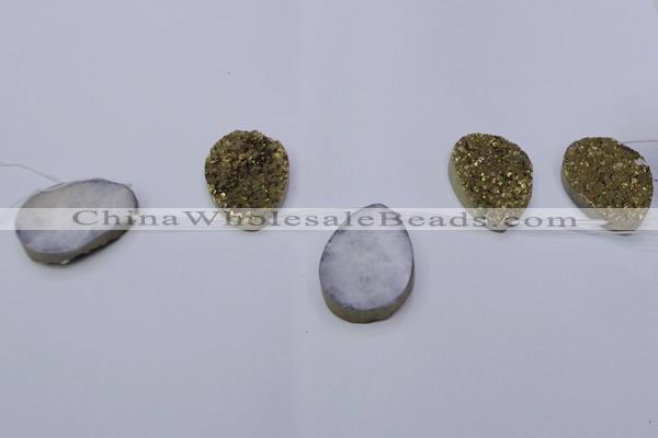 CAG7990 Top drilled 30*40mm flat teardrop plated white druzy agate beads