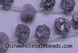 CAG8102 Top drilled 10*14mm teardrop silver plated druzy agate beads