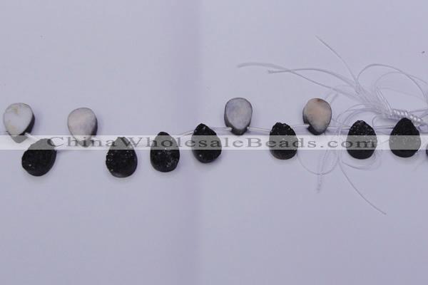 CAG8117 Top drilled 12*16mm teardrop black plated druzy agate beads