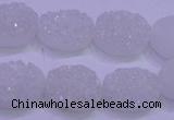 CAG8160 7.5 inches 12*16mm oval white plated druzy agate beads