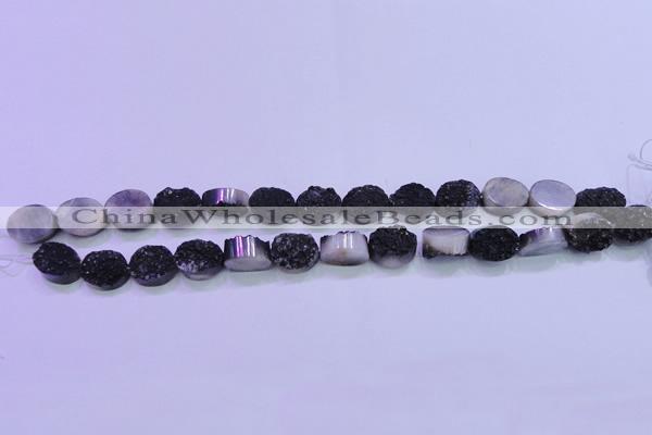 CAG8167 7.5 inches 12*16mm oval black plated druzy agate beads
