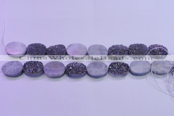 CAG8204 7.5 inches 20*30mm oval rainbow plated druzy agate beads