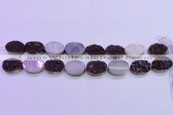 CAG8205 7.5 inches 20*30mm oval purple plated druzy agate beads