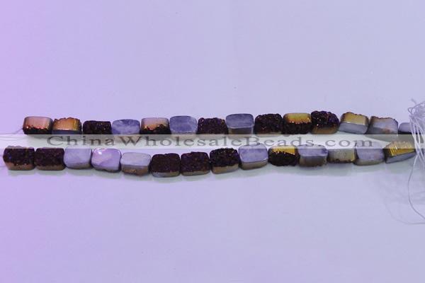 CAG8215 Top drilled 10*14mm rectangle purple plated druzy agate beads