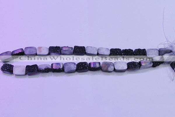 CAG8217 Top drilled 10*14mm rectangle black plated druzy agate beads