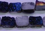 CAG8226 Top drilled 12*16mm rectangle blue plated druzy agate beads
